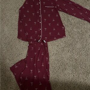 Burgundy Pajama Set with Bow Print